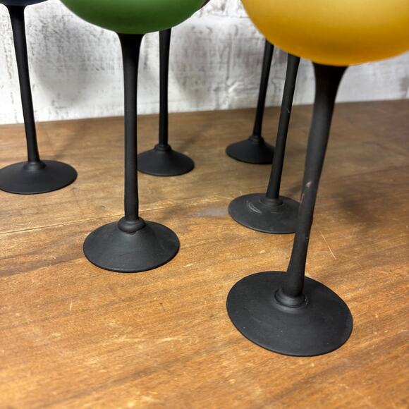 Vintage Frosted Multi Colored Coupe Glasses Set Of 6 Mid Century - Picture 7 of 8